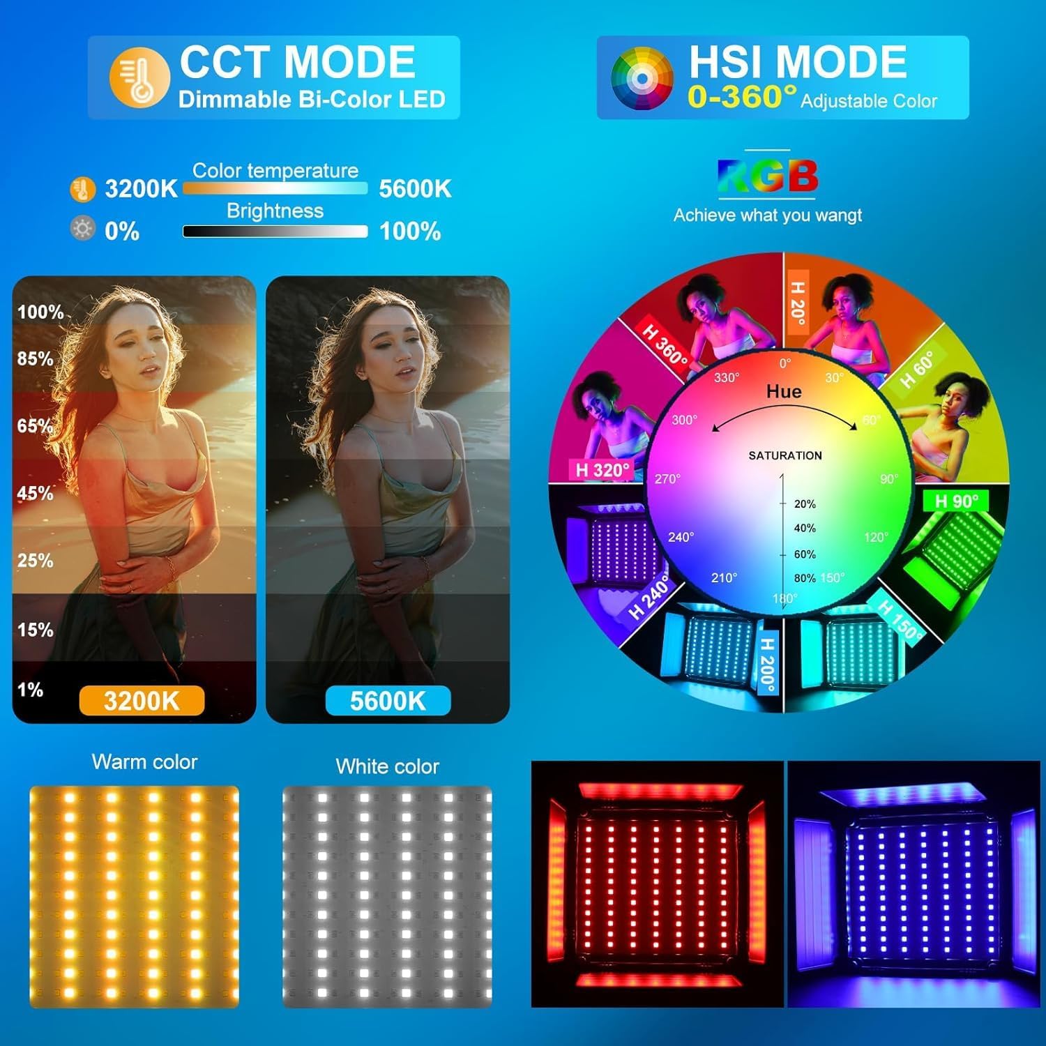 RGB LED Video Lighting Kit, 3- - Photography Video Lighting Kit ulasan dan harga